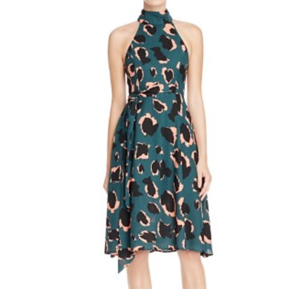 Elliatt high neck, forest green, print dress